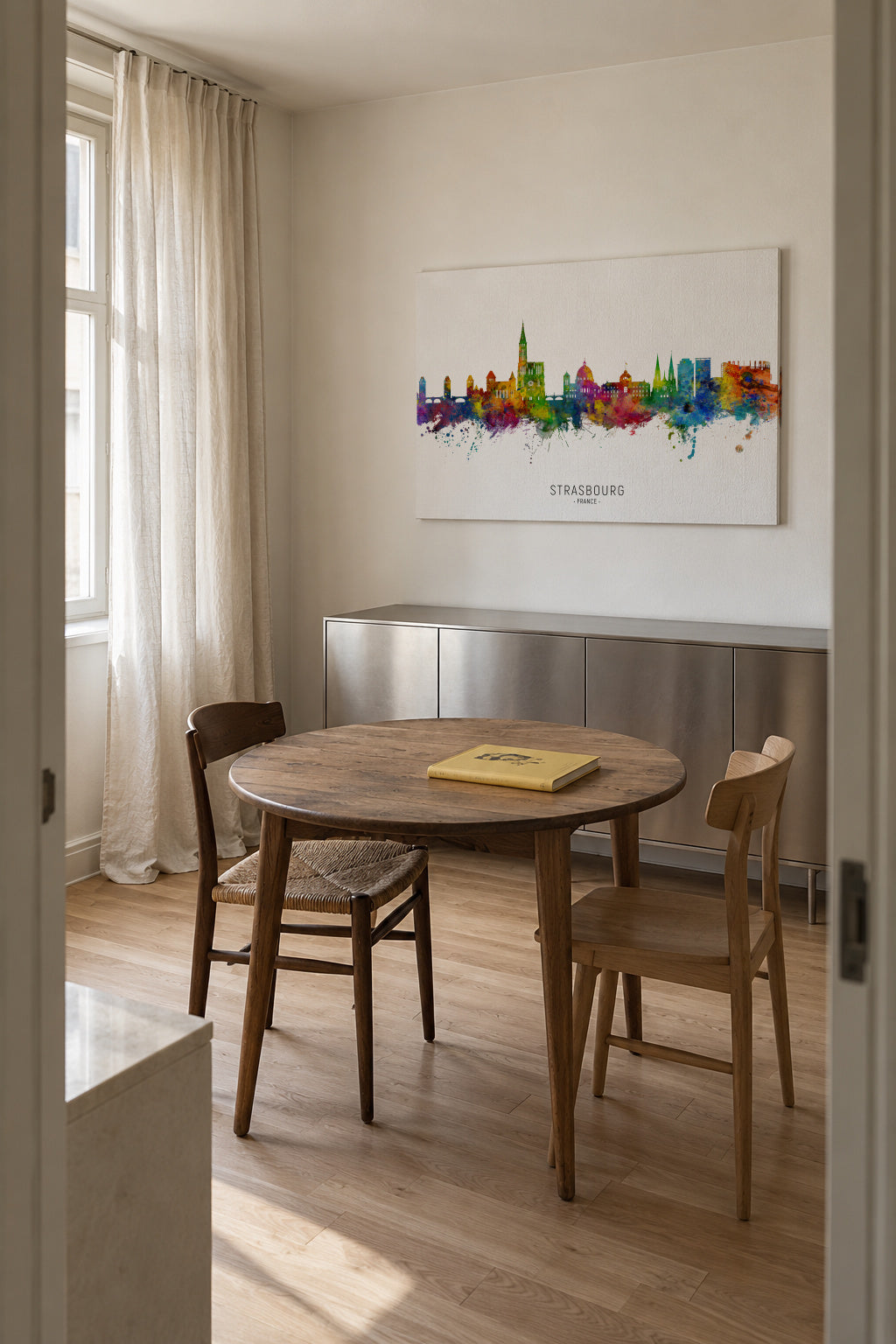 Strasbourg Skyline multicolor - Unframed canvas in an interior