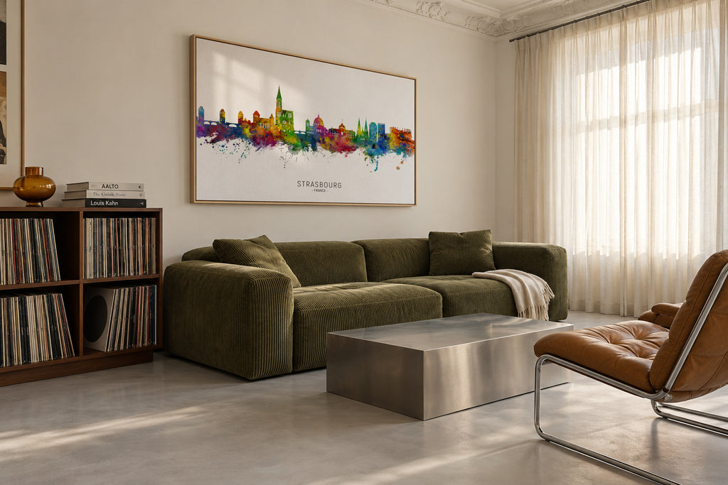 Strasbourg Skyline multicolor - Framed canvas in an interior