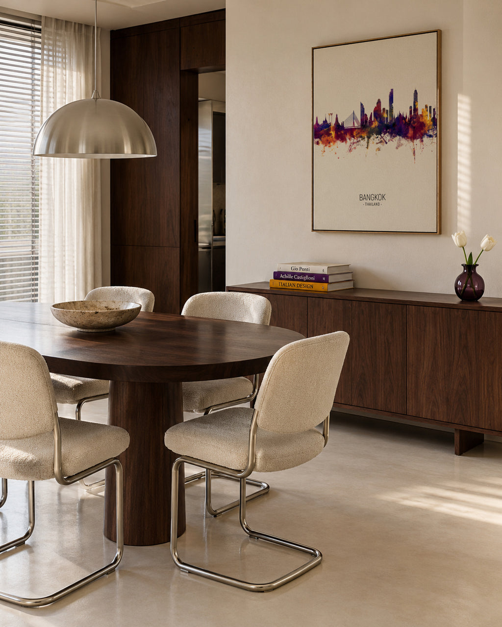 Bangkok Skyline beige - Framed canvas in an interior