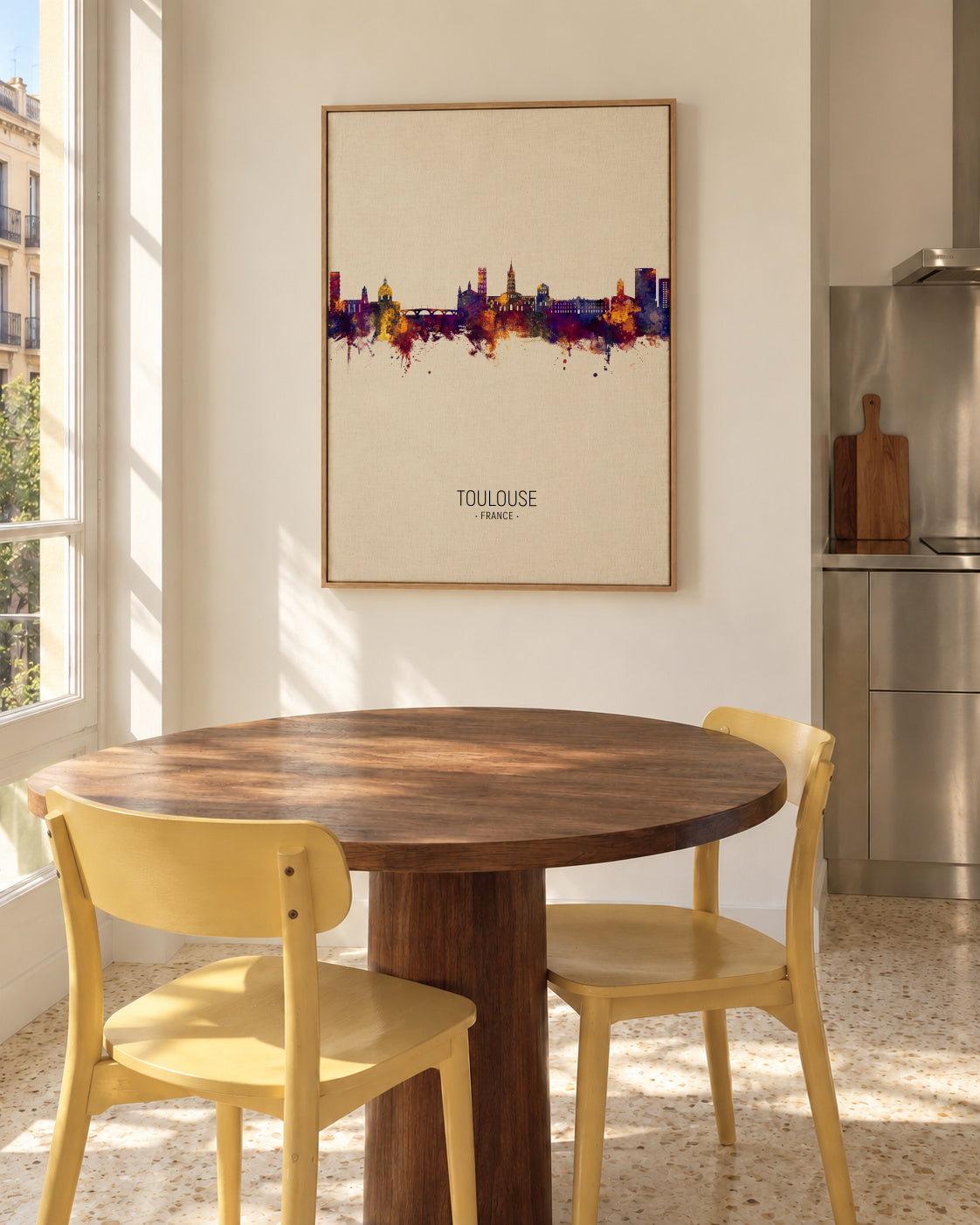 Toulouse Skyline beige - Framed canvas in an interior