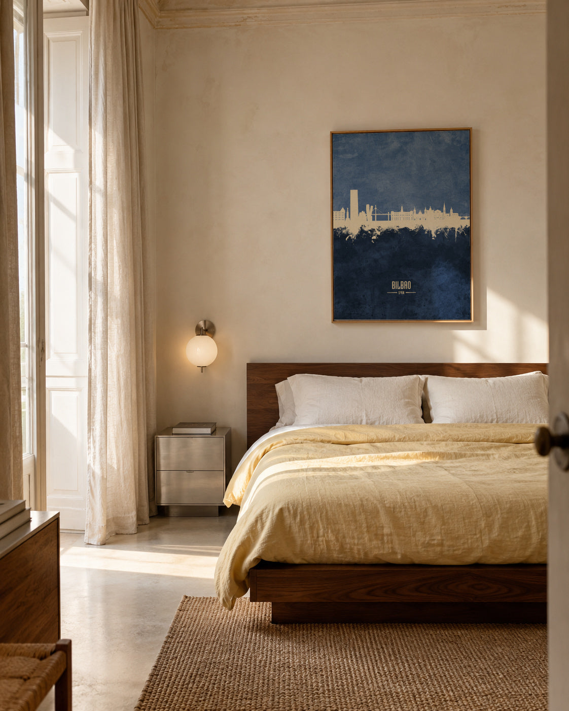 Bilbao Skyline azul - Framed canvas in an interior