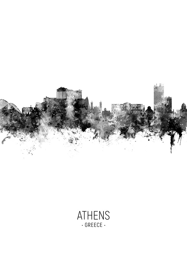 Athens Skyline blanco y negro