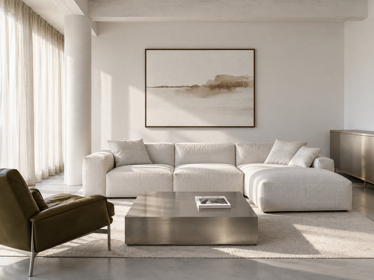 Watercolor landscape N 38 - Sepia - Framed canvas in an interior