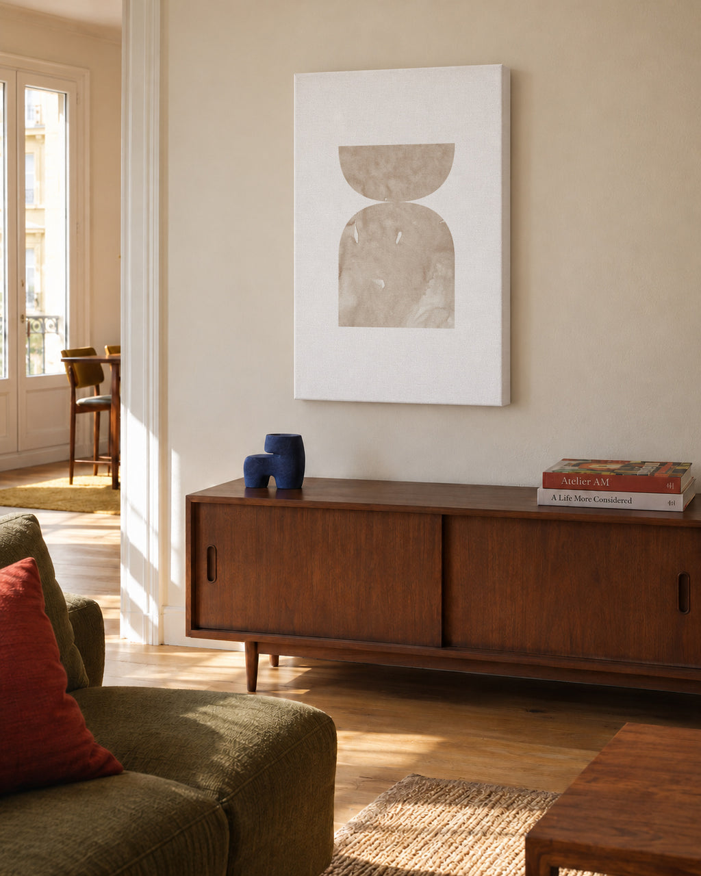 Watercolor shapes Nº1 - beige tones - Unframed canvas in an interior