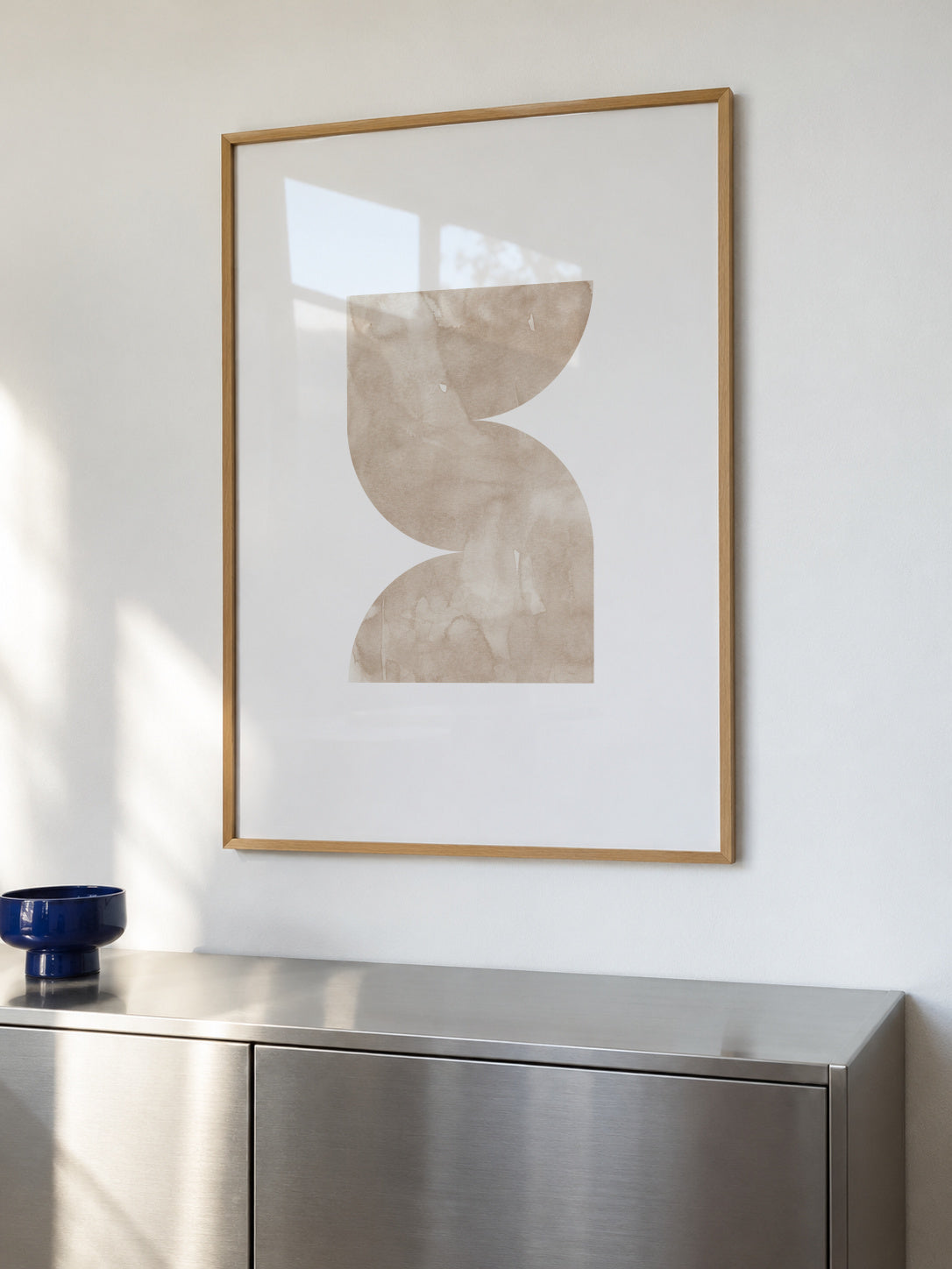 Watercolor shapes Nº2 - beige tones - Framed poster in an interior