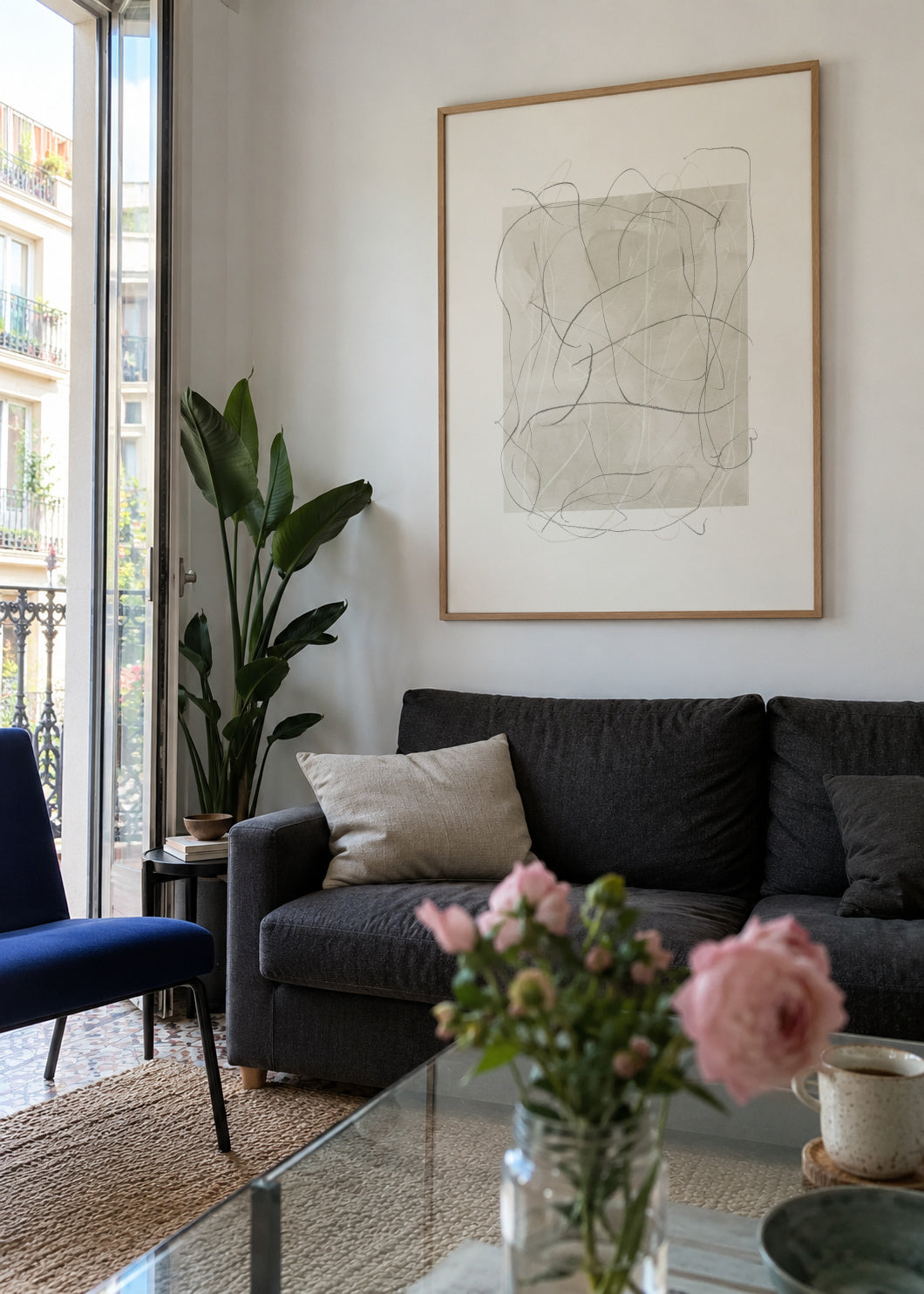 Whimsy Nº6 - Ash Gray - Framed poster in an interior