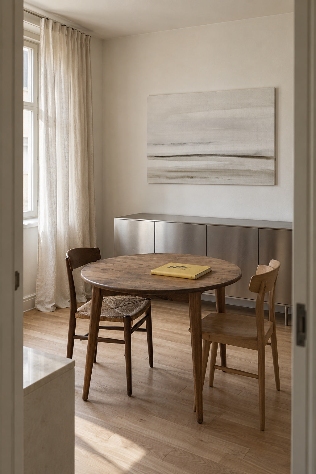 Watercolor shore in neutral colors - Unframed canvas in an interior