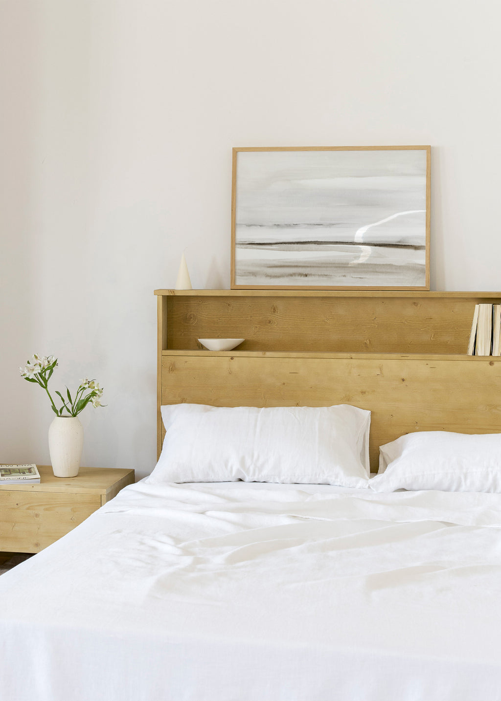 Watercolor shore in neutral colors - Framed poster in an interior