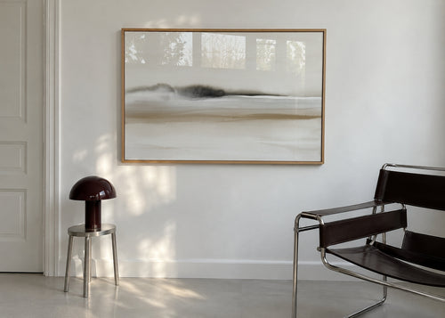 Hazy horizon in sepia and black watercolor - Framed poster in an interior