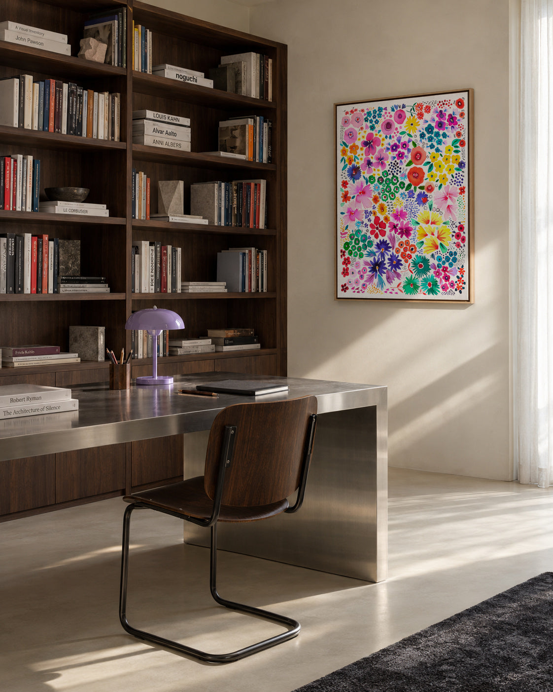 Colorful Little Artful Flowers Multi 2 - Framed canvas in an interior