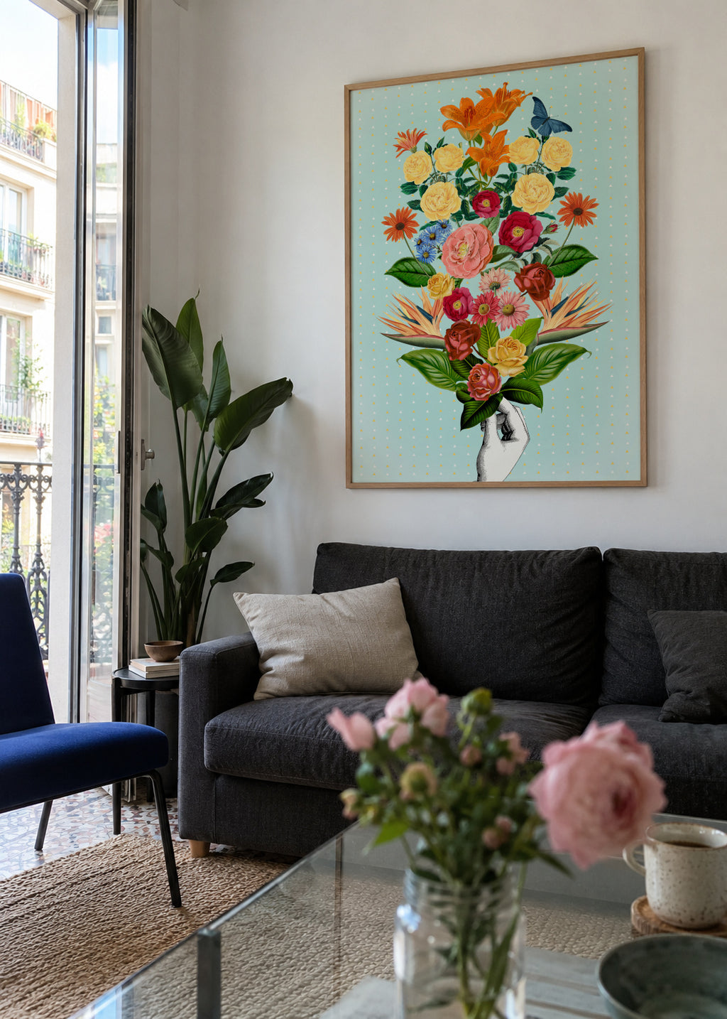 Botanical Blue - Framed poster in an interior