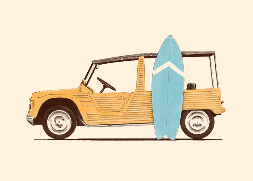 Vintage Car with Surfboard