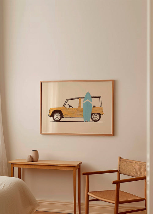 Vintage Car with Surfboard
