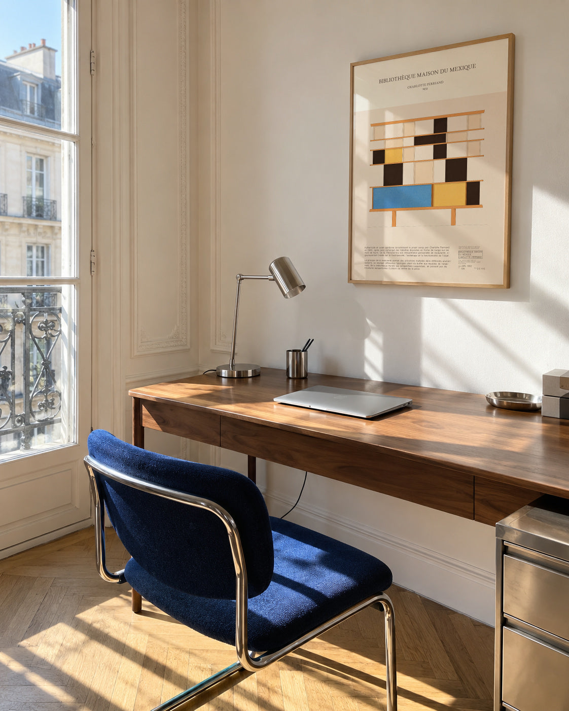 Charlotte Perriand - Bibliothèque Maison du Mexique - Framed poster in an interior