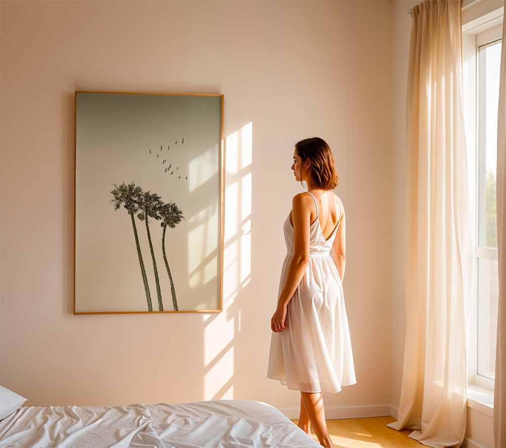 Vintage palm trees at sunset