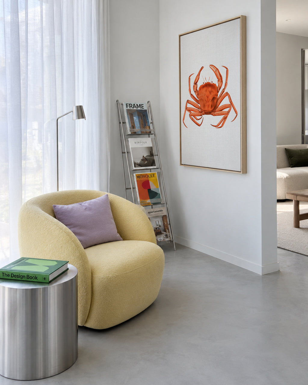 Watercolor Crab - Framed canvas in an interior