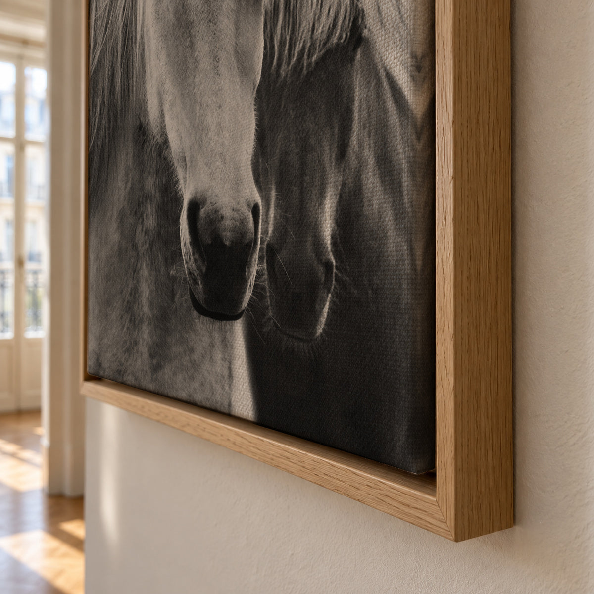 Horses - Black & White 7 - Framed canvas detail