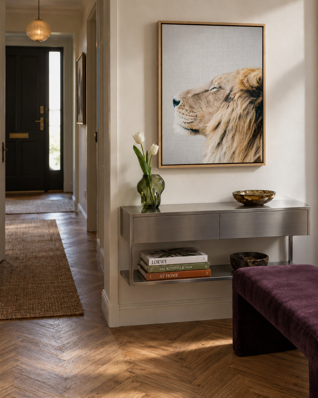 Lion Portrait - Framed canvas in an interior