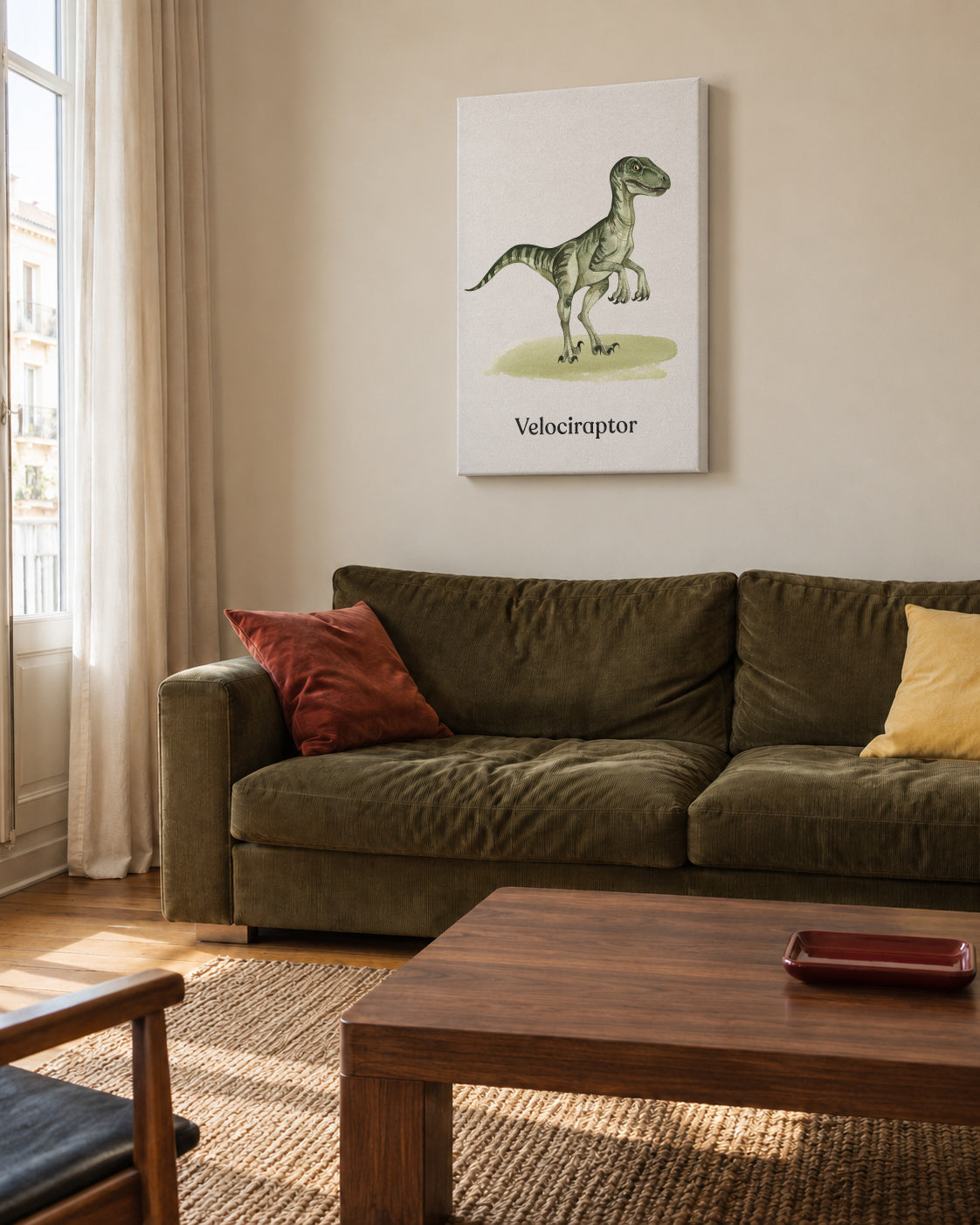 Velociraptor - Unframed canvas in an interior