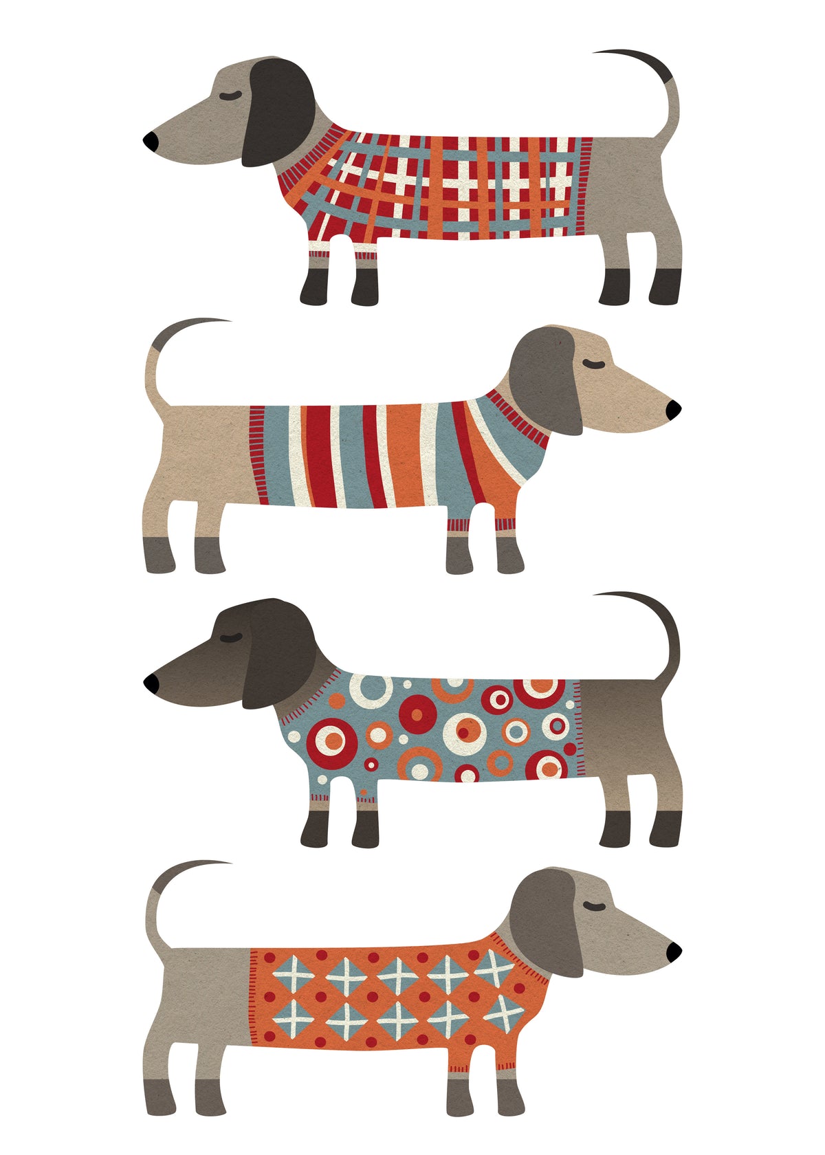 Sausage Dogs in Sweaters - Unframed art print