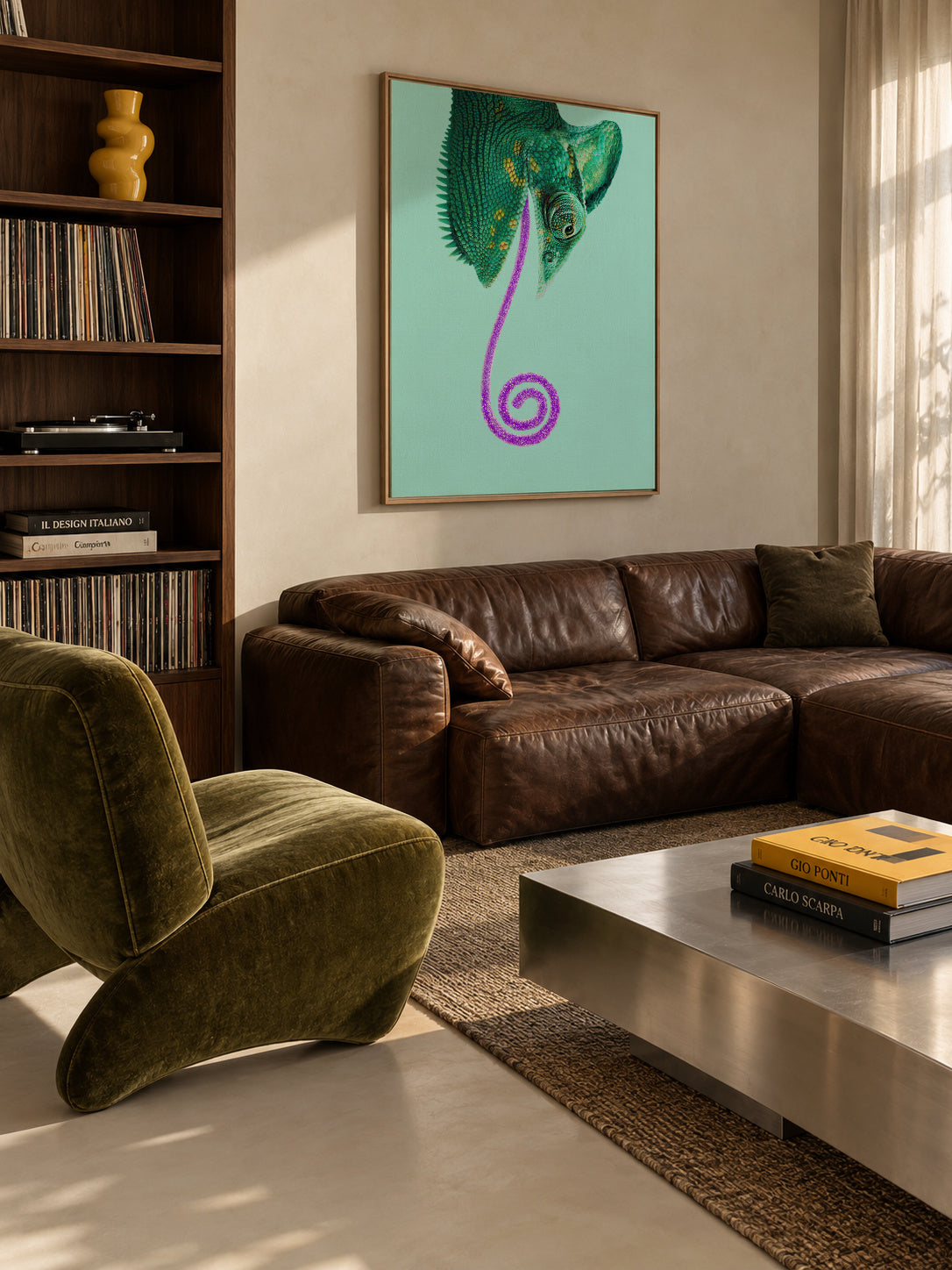 Candy Chameleon - Framed canvas in an interior