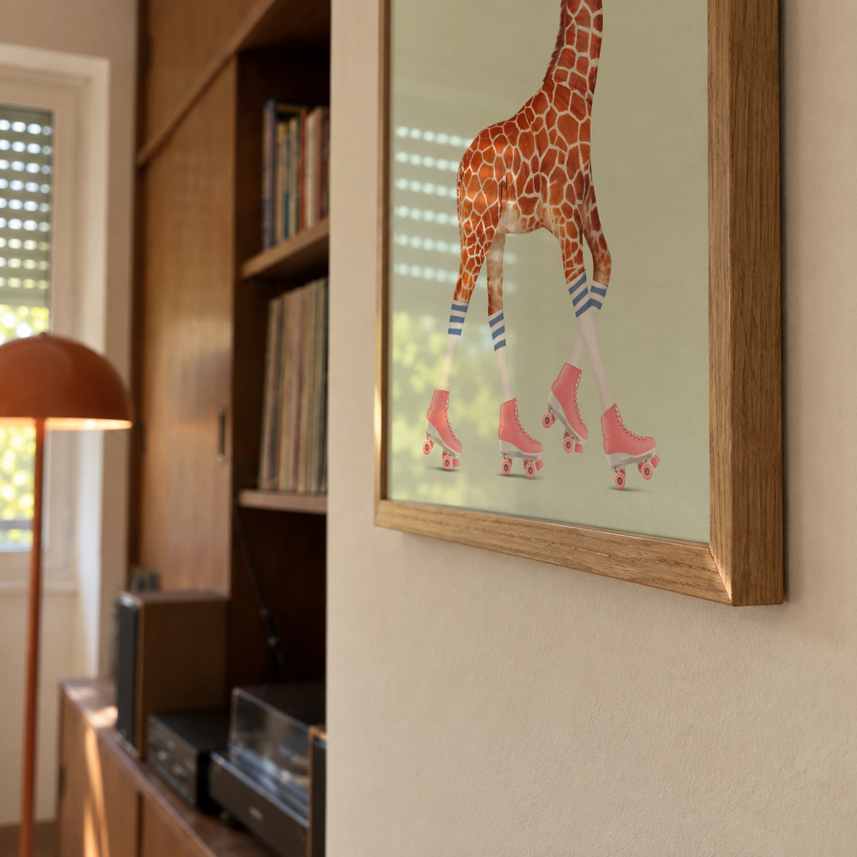 Rollerskating Giraffe - Framed poster detail