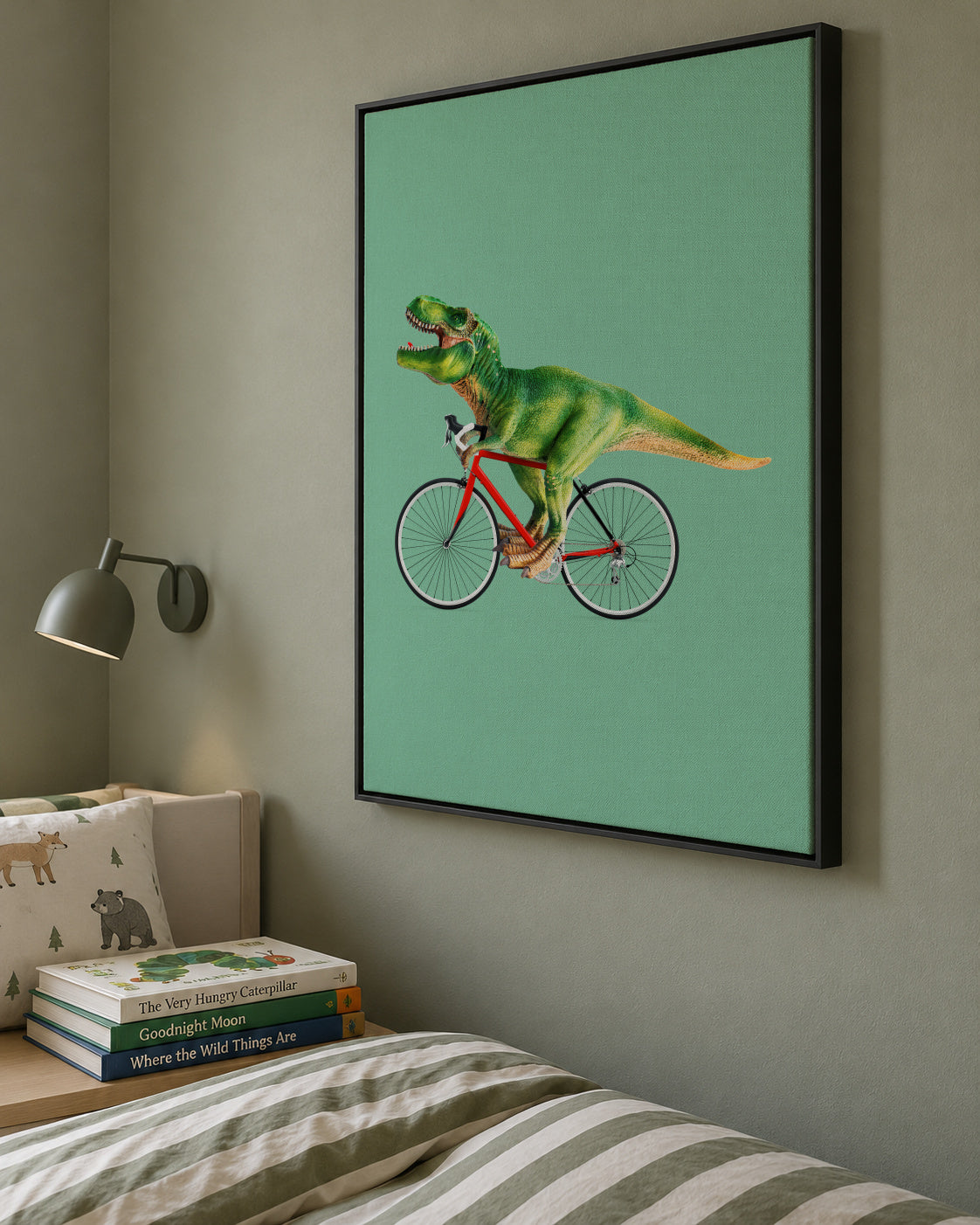 T-Rex Bike - Framed canvas in an interior