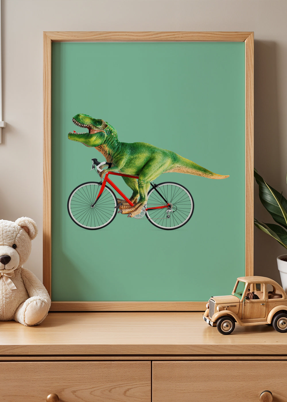 T-Rex Bike - Framed poster in an interior