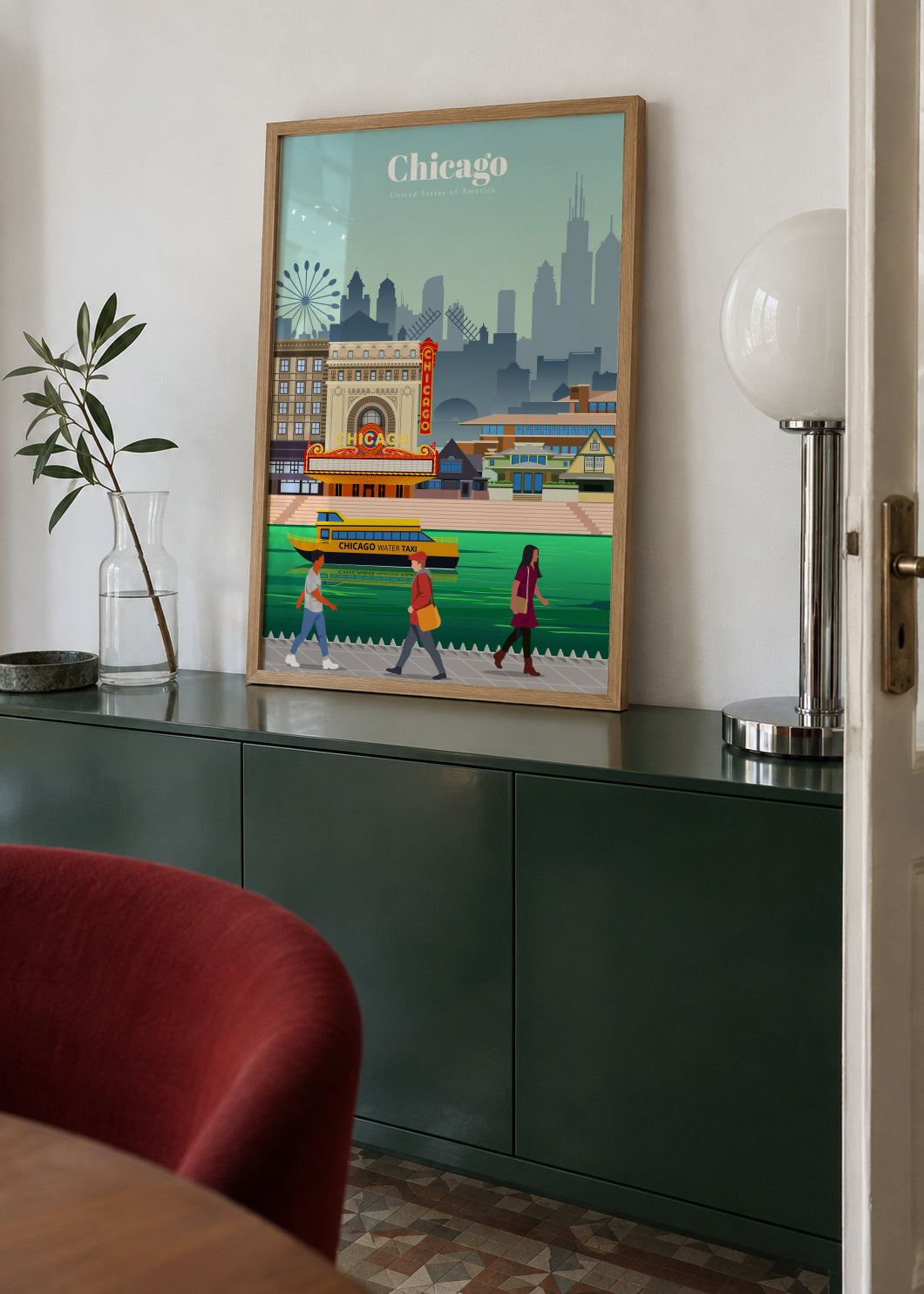 Travel to Chicago - Framed poster in an interior