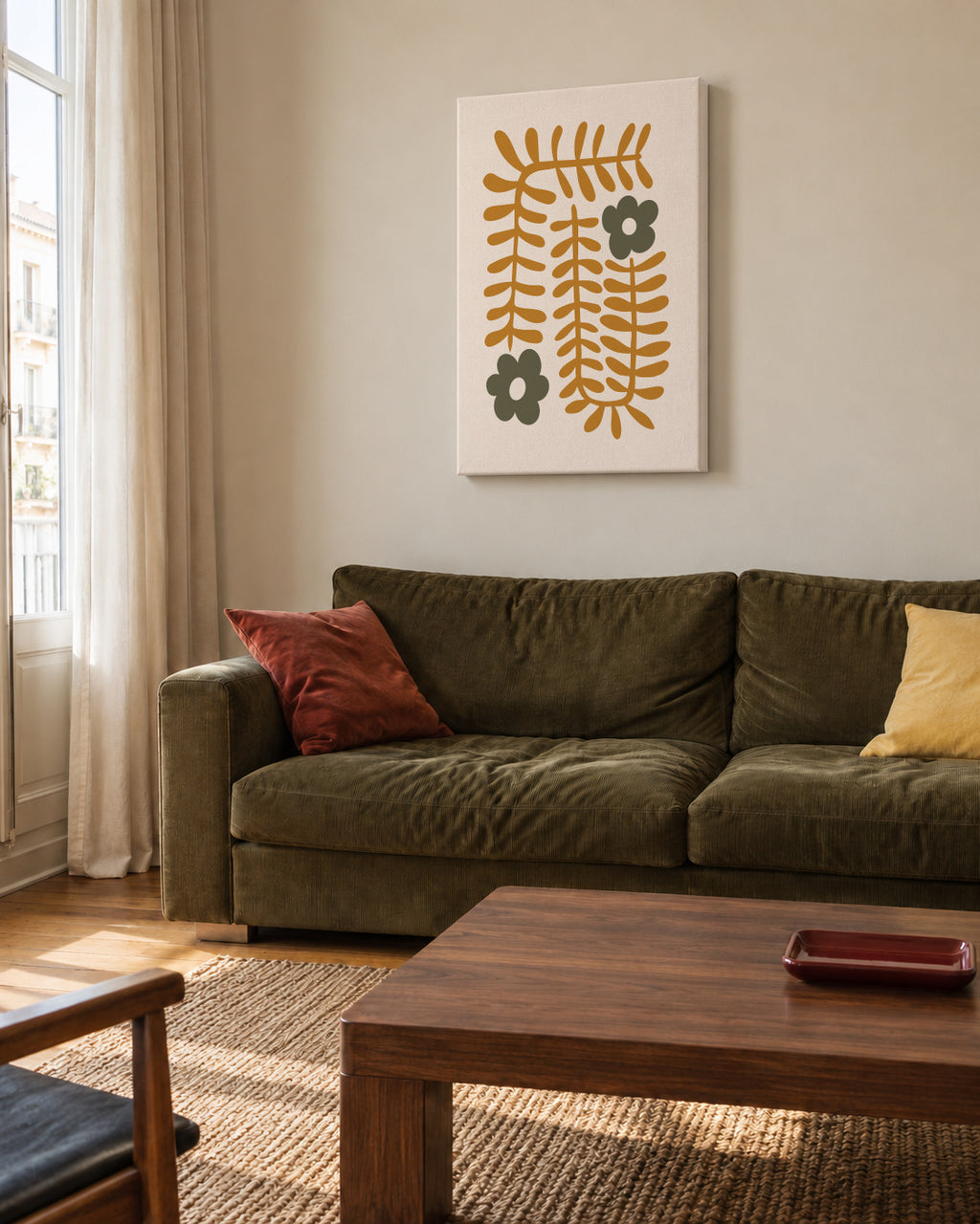 Abstract Leaves2 - Unframed canvas in an interior