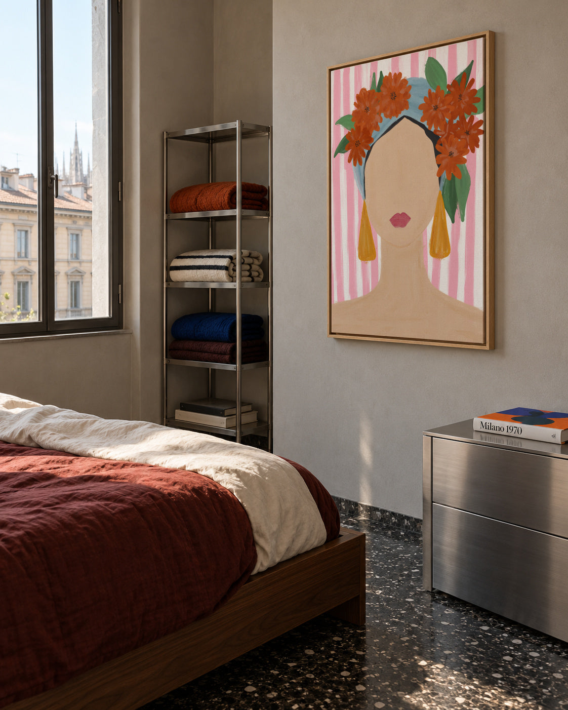 Frida Vibes Woman Portrait - Framed canvas in an interior