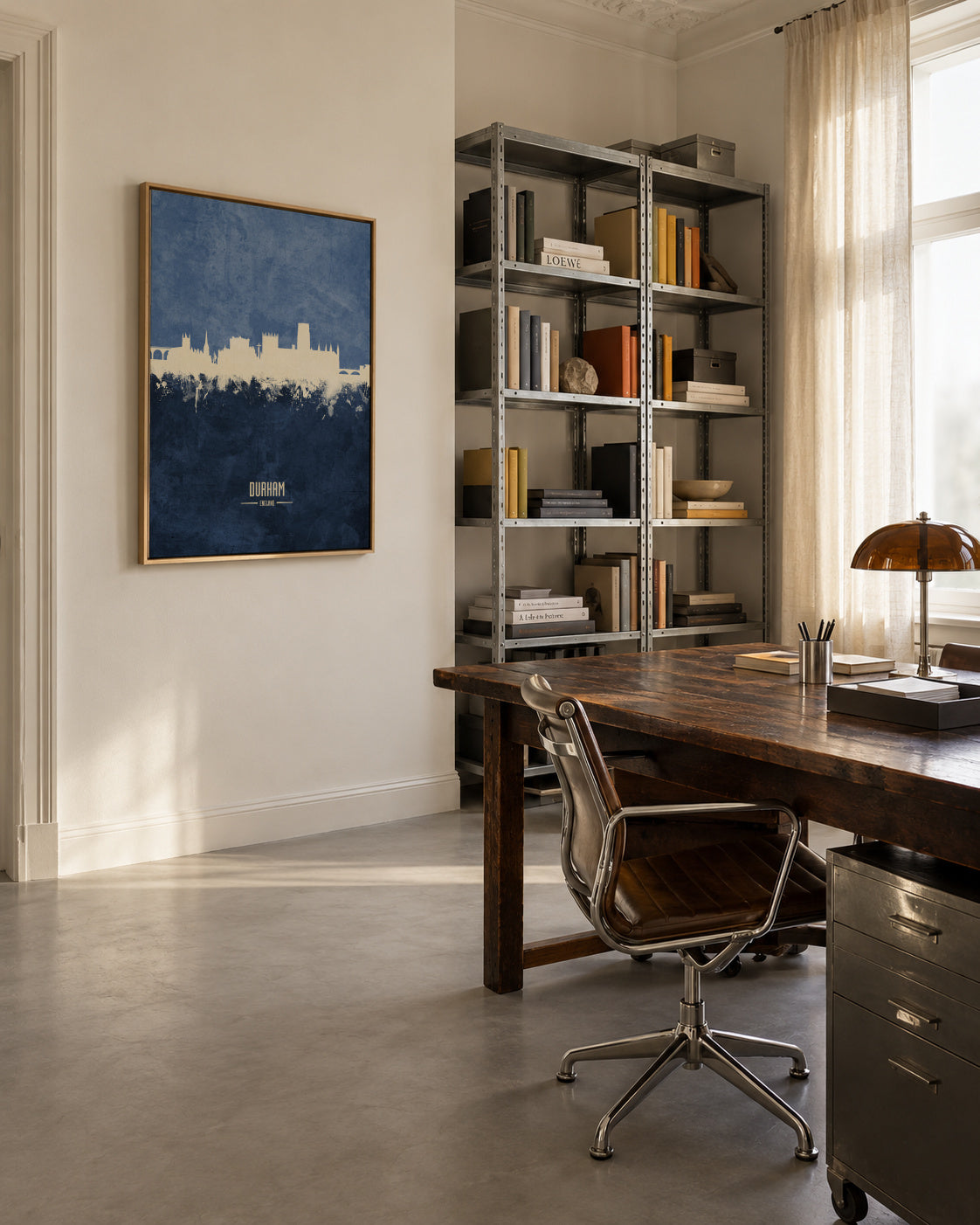 Durham Skyline azul - Framed canvas in an interior