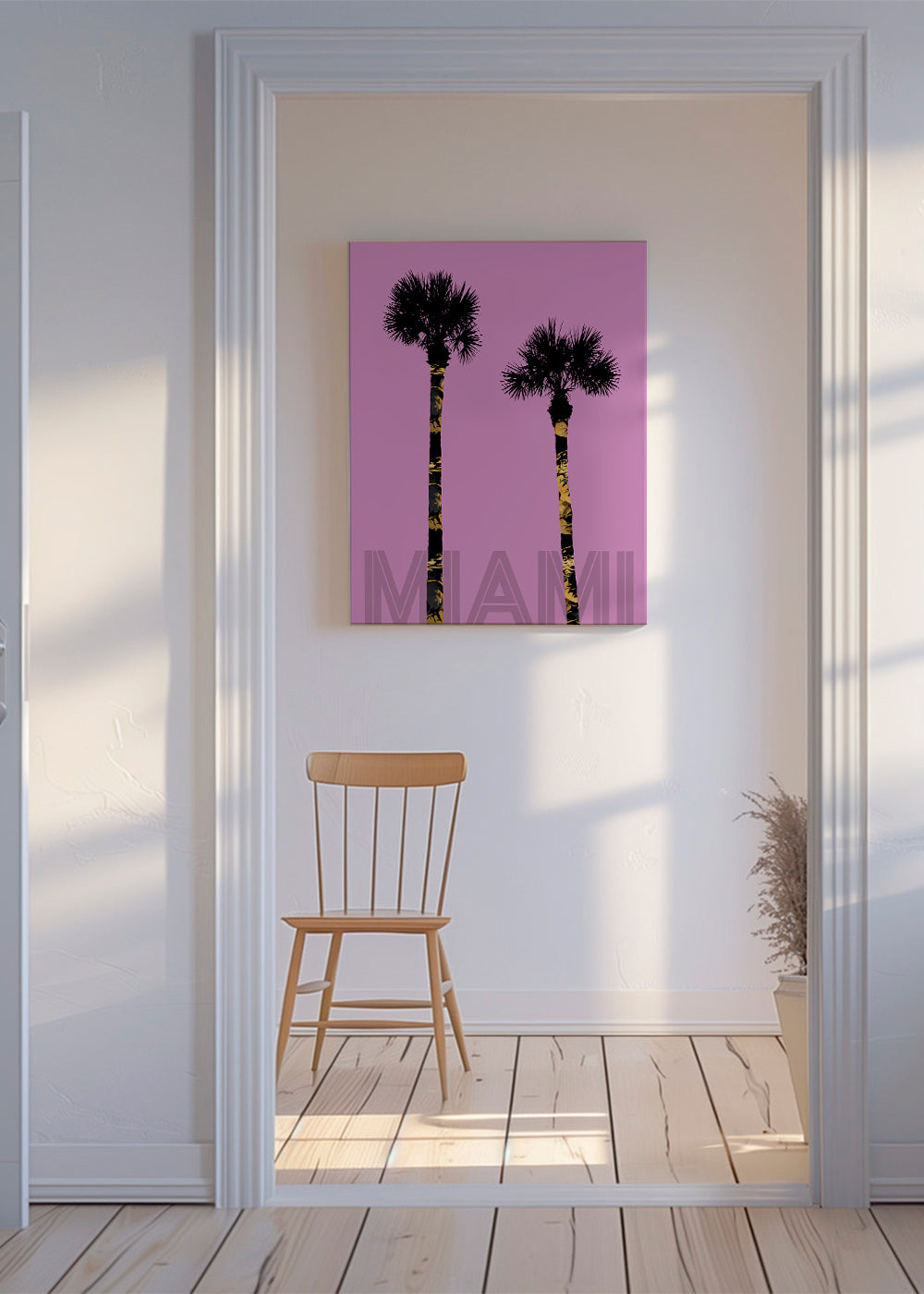 Graphic Art PALM TREES MIAMI pink