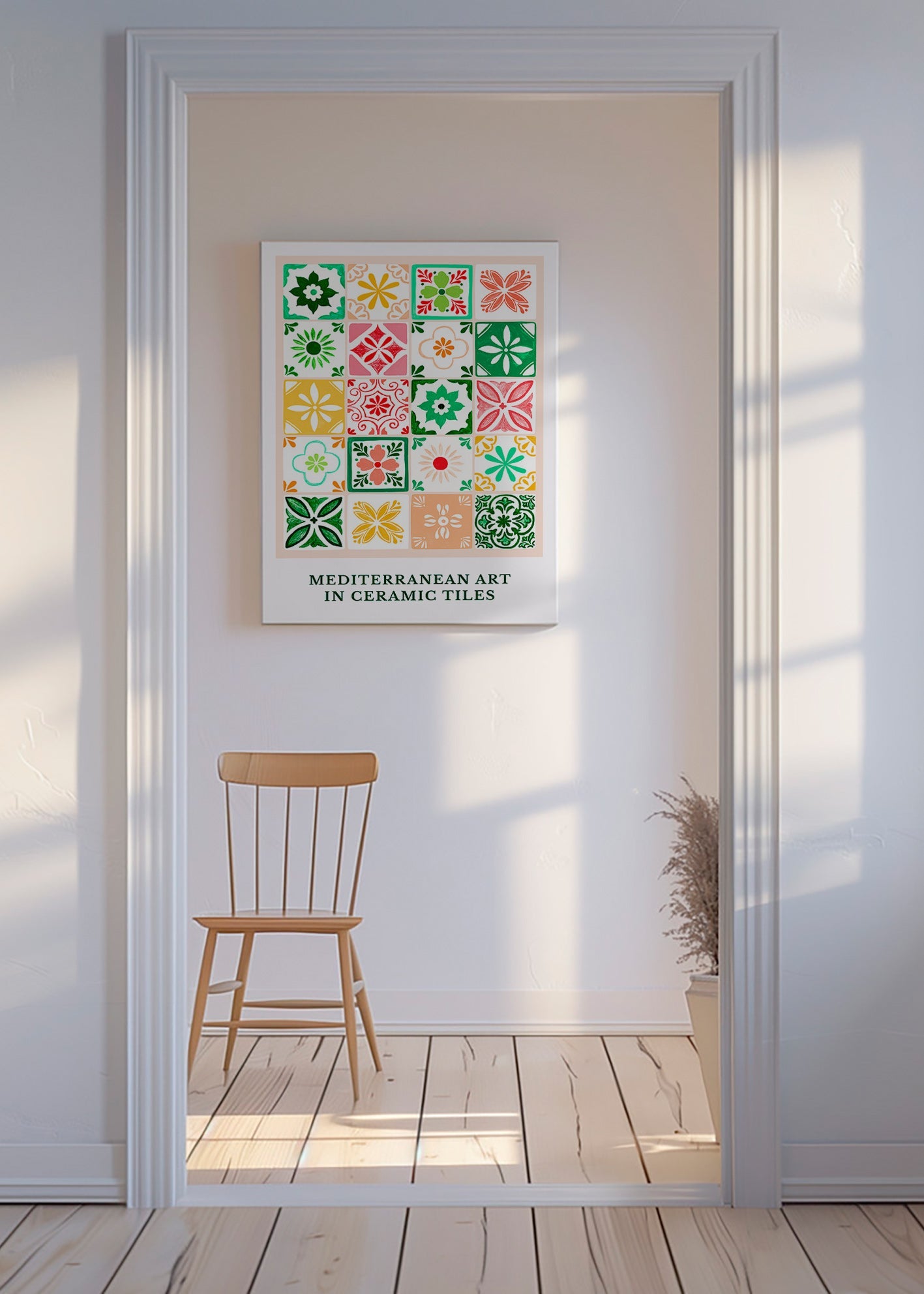 Botanischer Druck mit mediterranen Fliesenmotiven