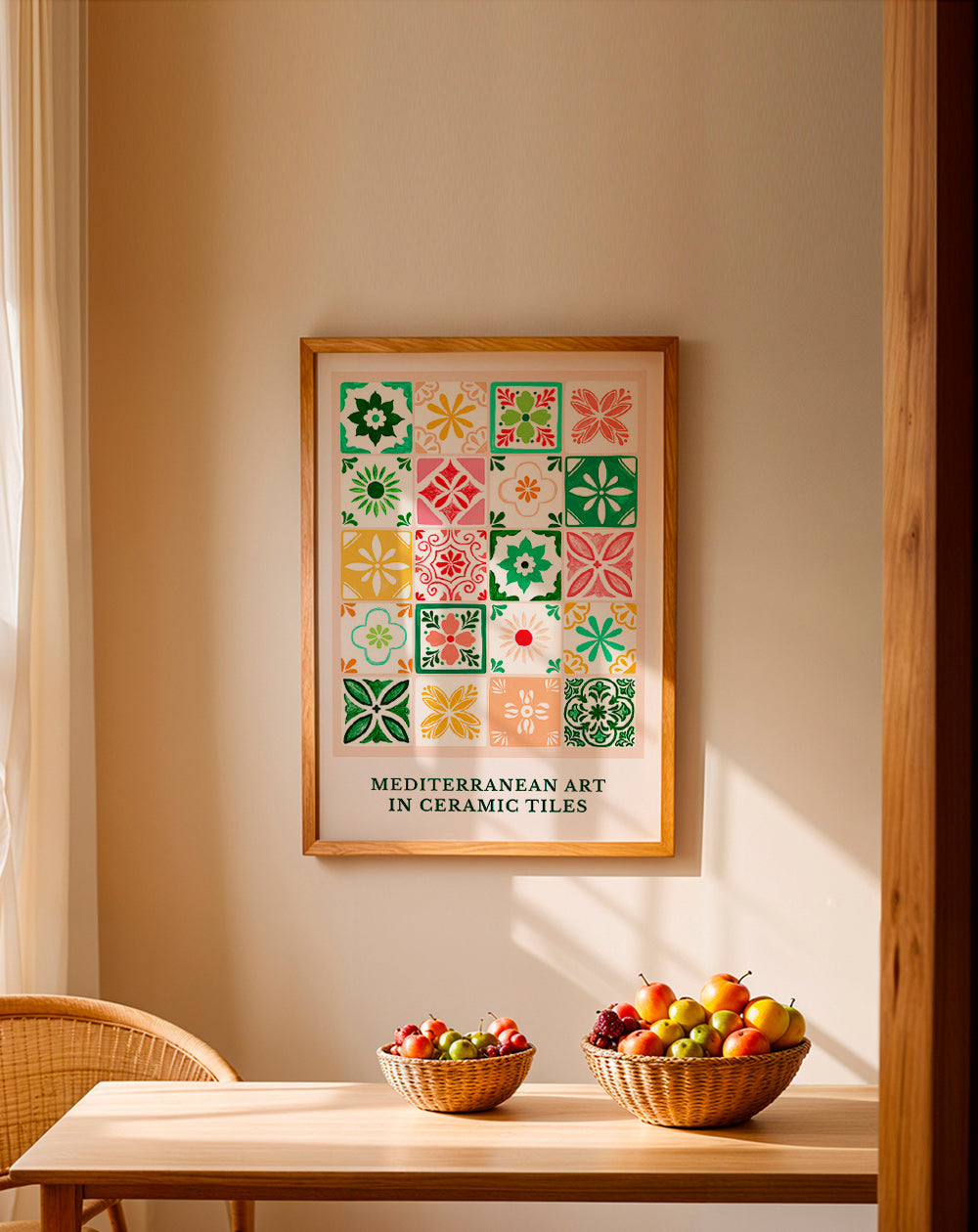 Botanischer Druck mit mediterranen Fliesenmotiven