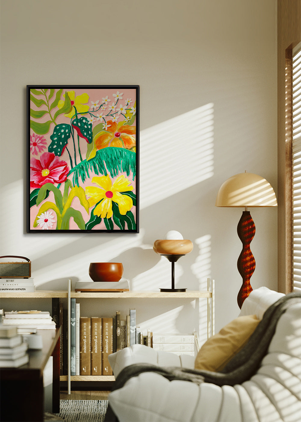 Botanischer Druck mit lebendigen Blumen