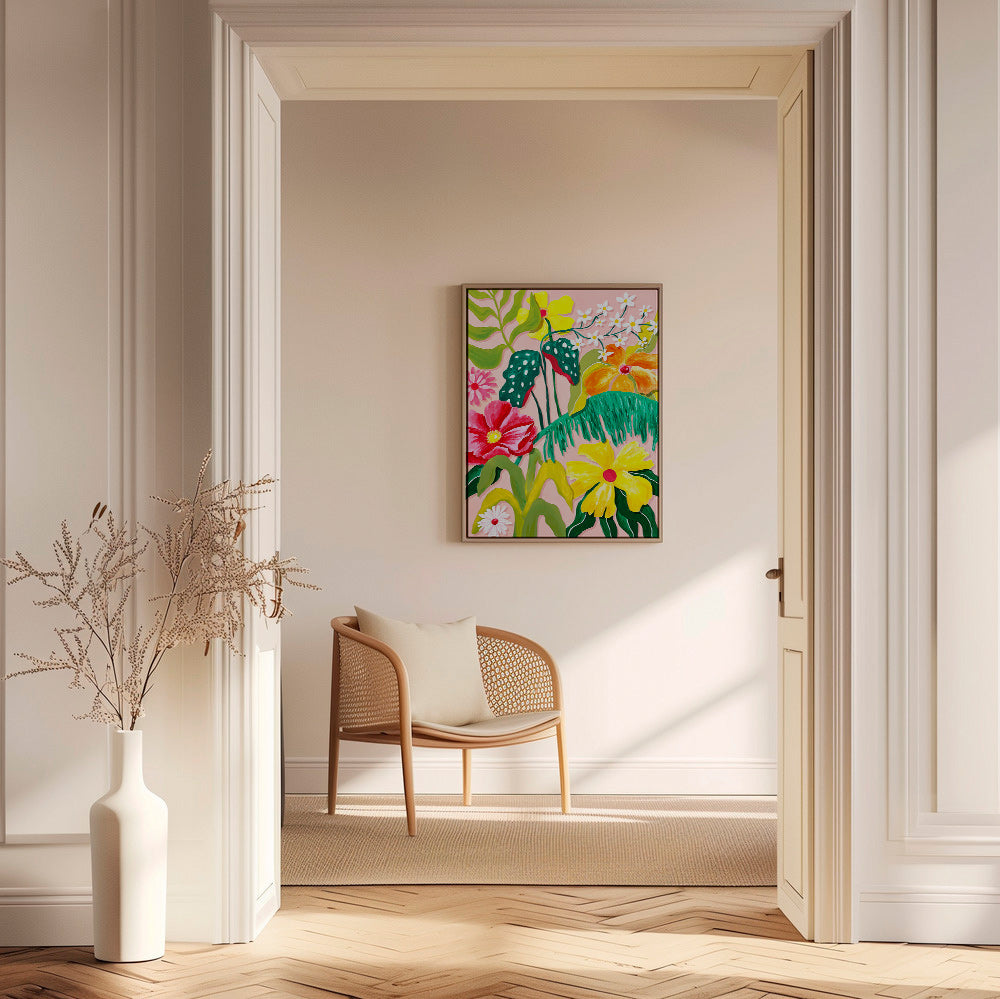 Botanischer Druck mit lebendigen Blumen