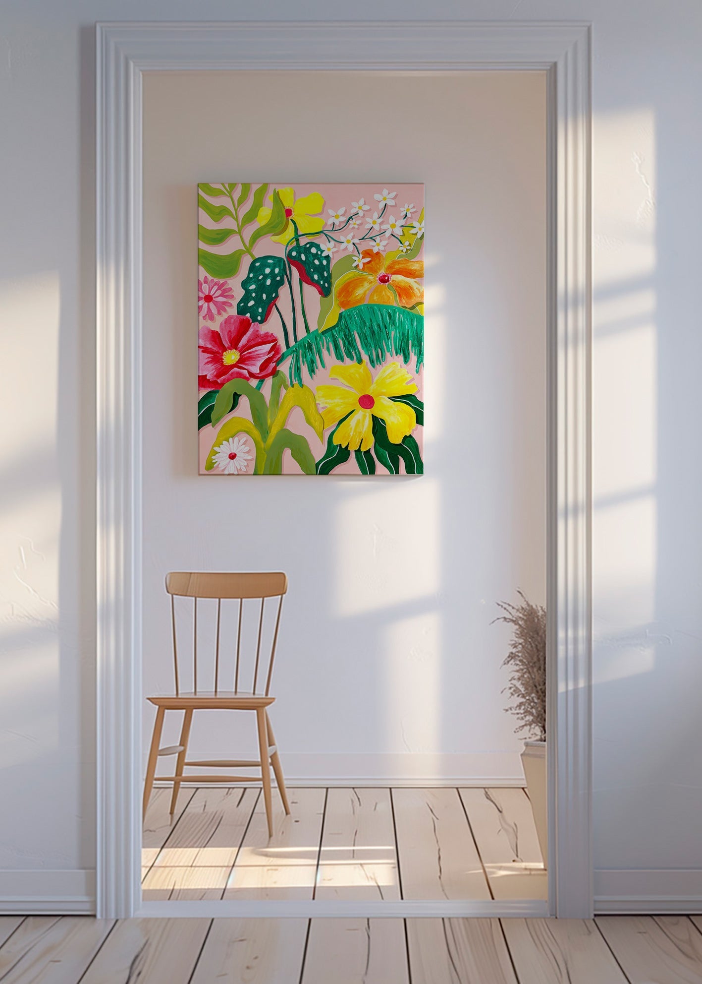 Botanischer Druck mit lebendigen Blumen