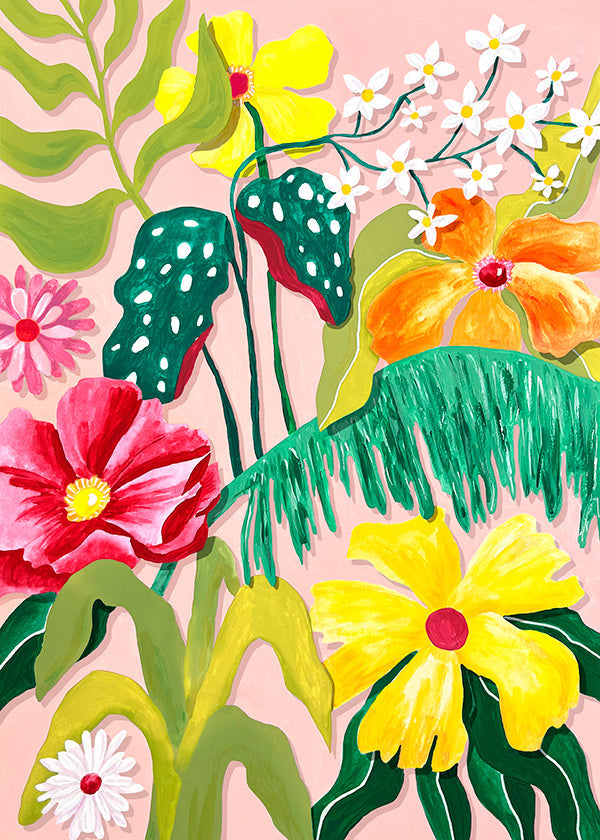 Botanischer Druck mit lebendigen Blumen