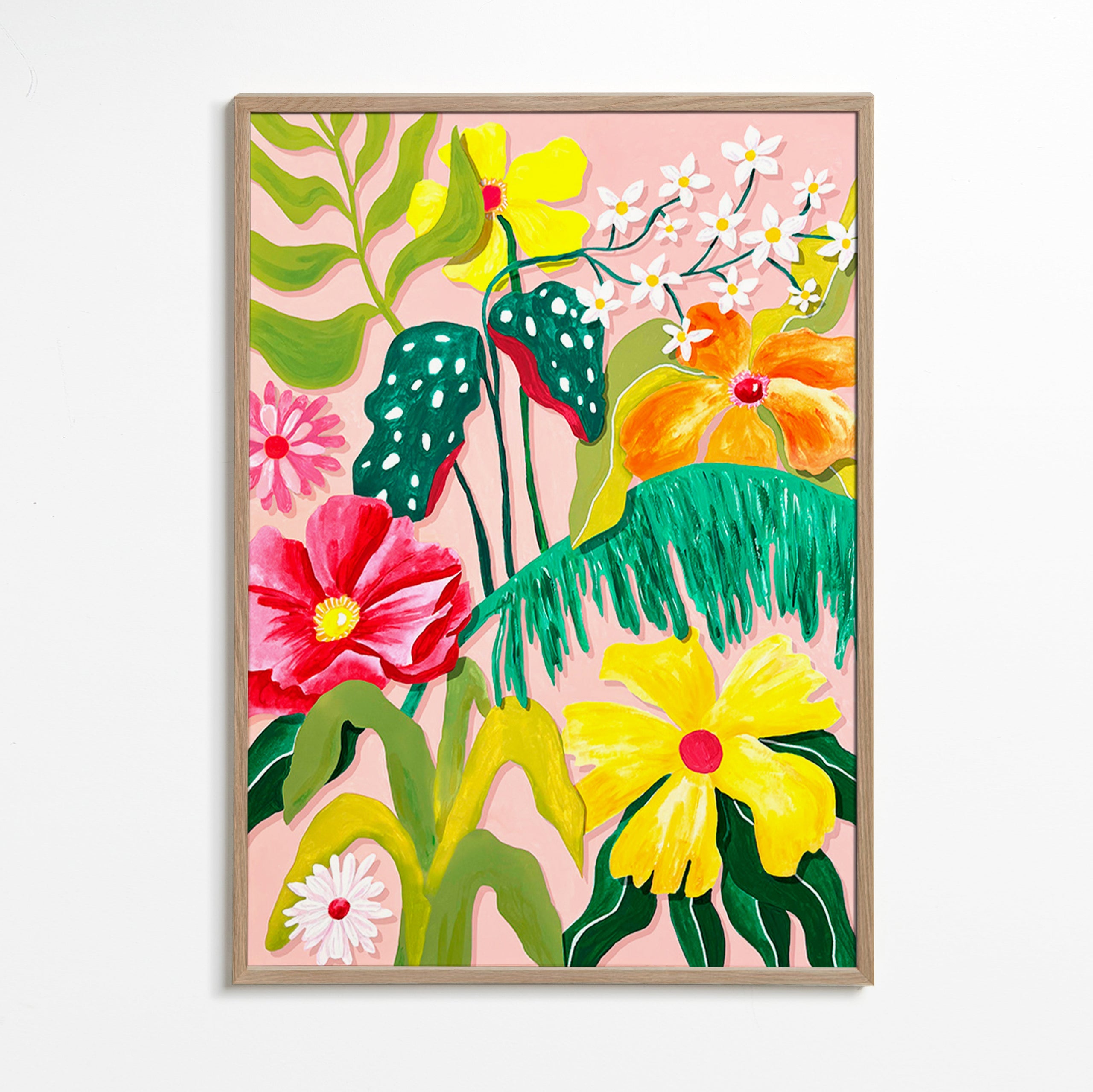 Botanischer Druck mit lebendigen Blumen