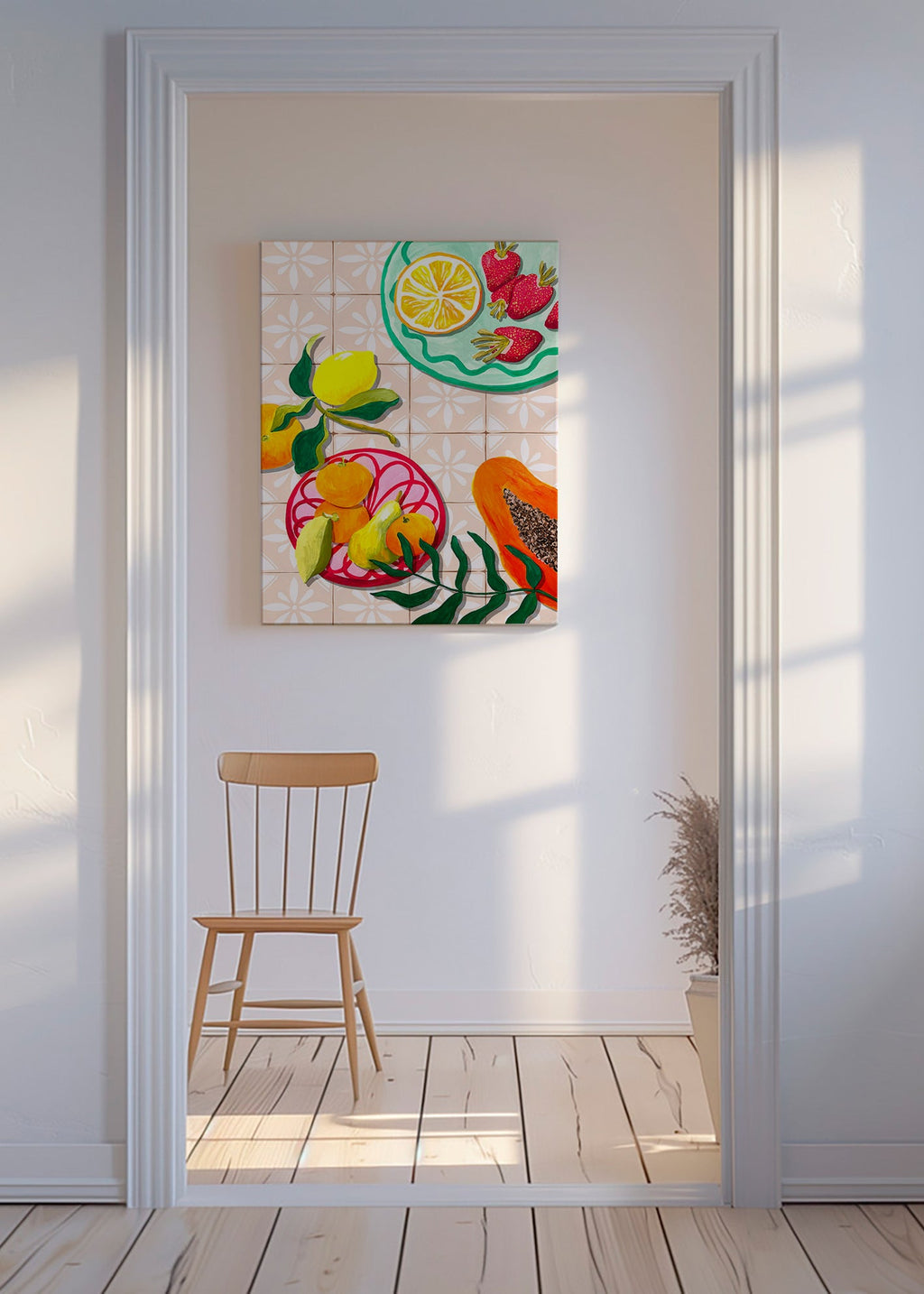 Küchenkunst mit Früchten und Keramik