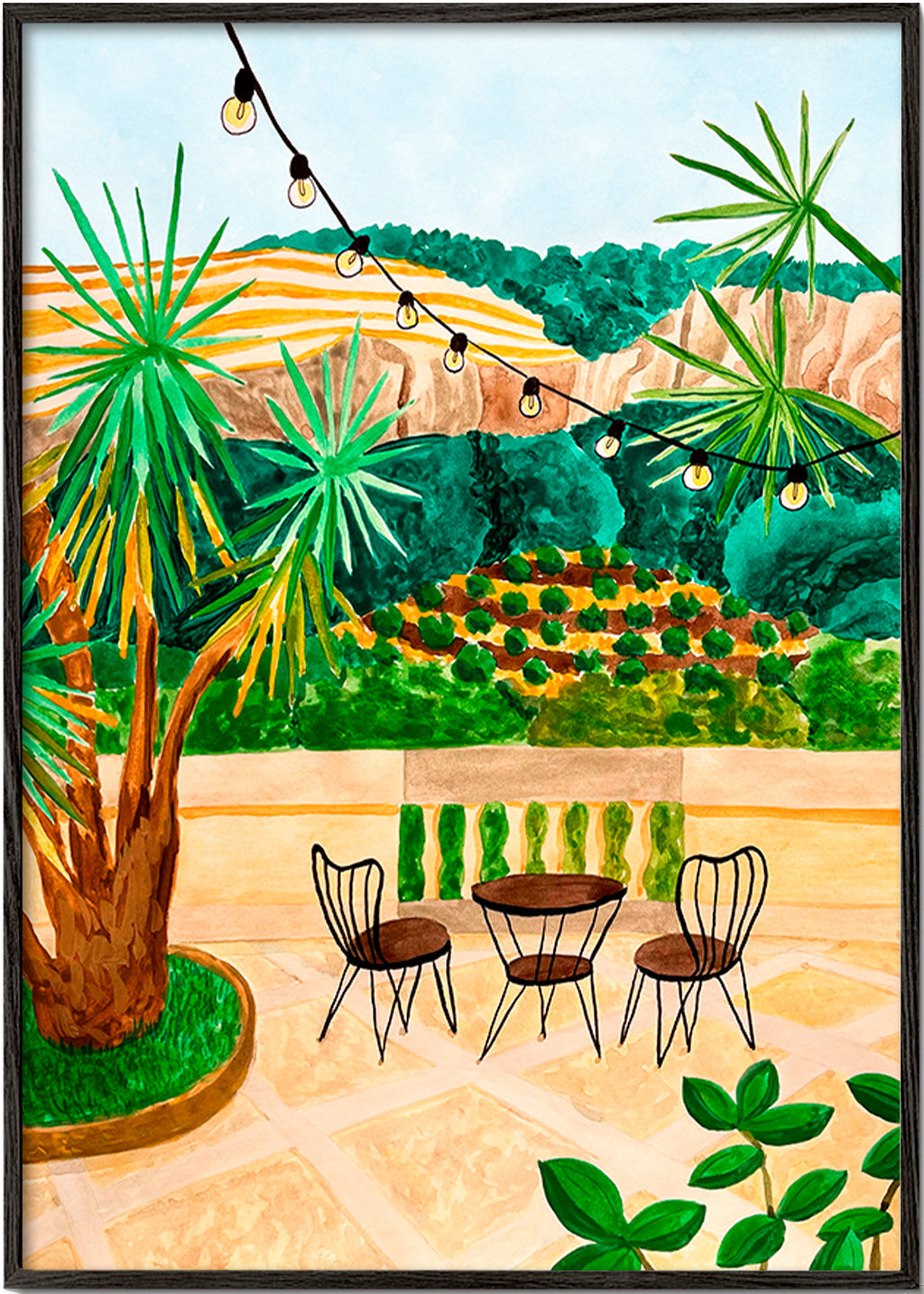 Botanischer Druck: sonnige Terrasse