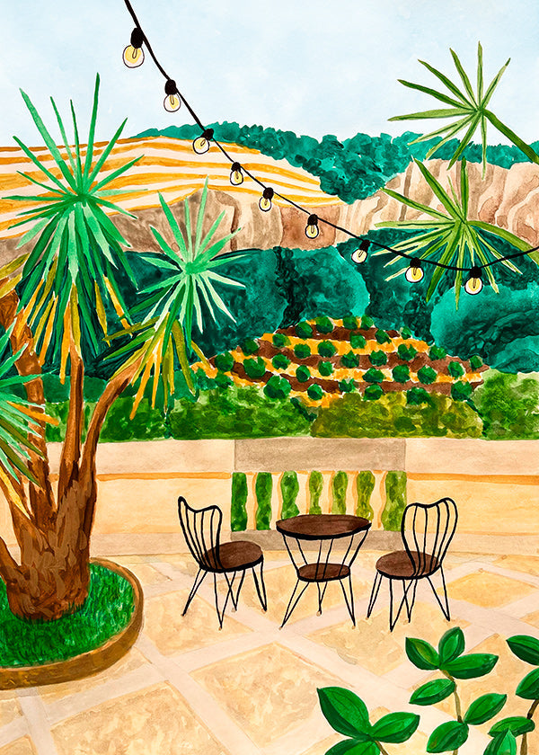 Botanischer Druck: sonnige Terrasse