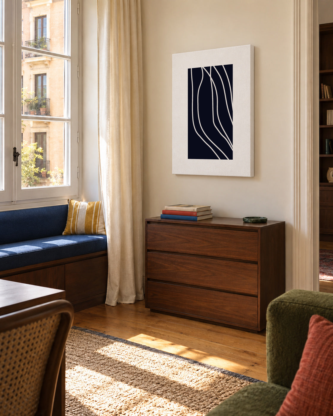 Dark Lines - Unframed canvas in an interior