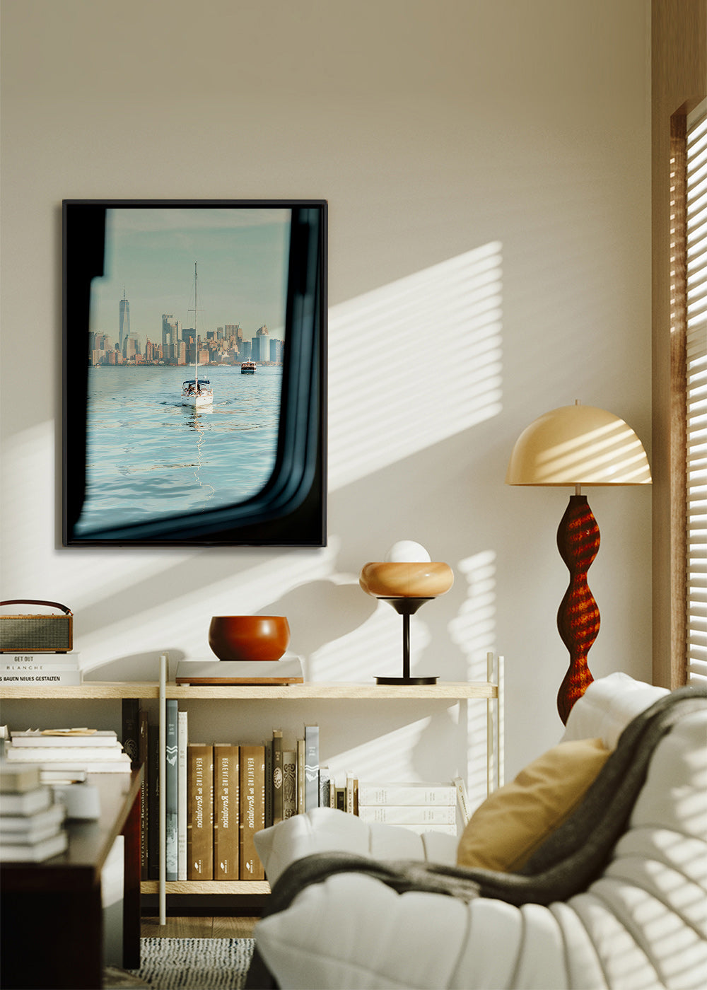 Reisebild mit Segelboot vor Skyline – Canvas2