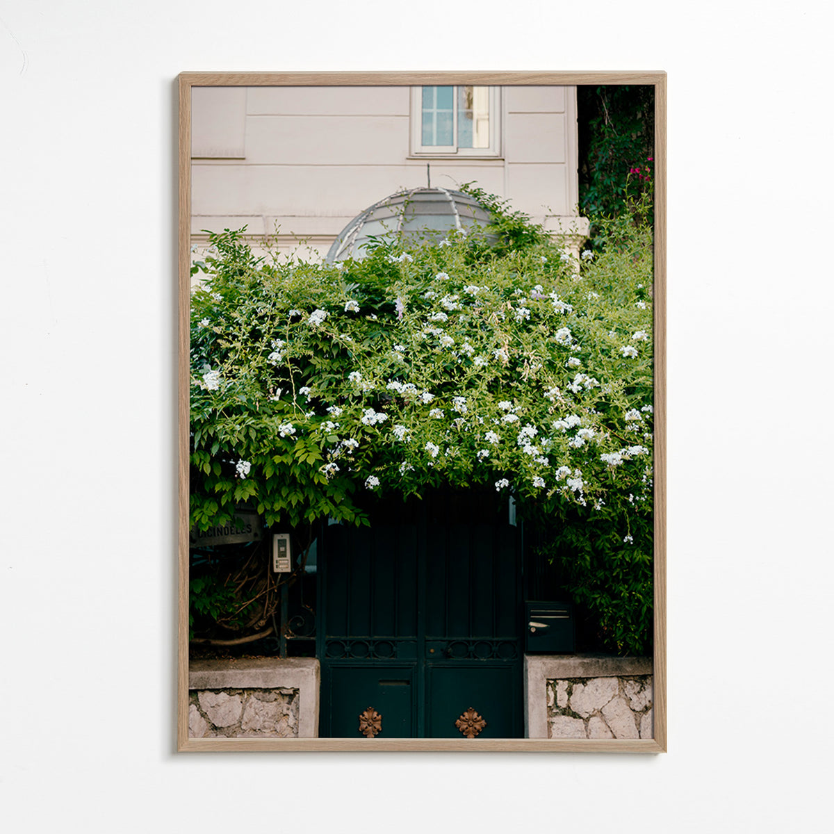 Botanischer Druck mit weißer Rankpflanze am Eingang – Oak Frame