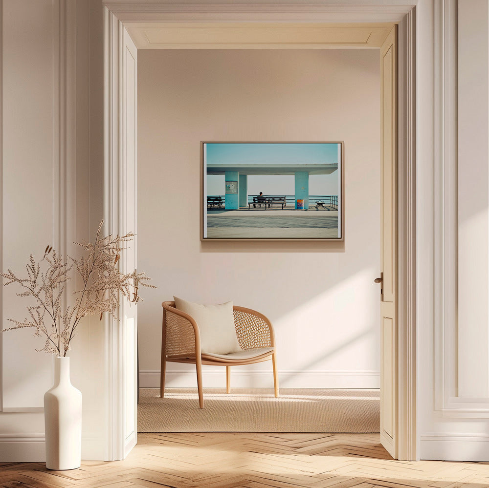 Molo-Fotografie mit einsamer Bank – Canvas1