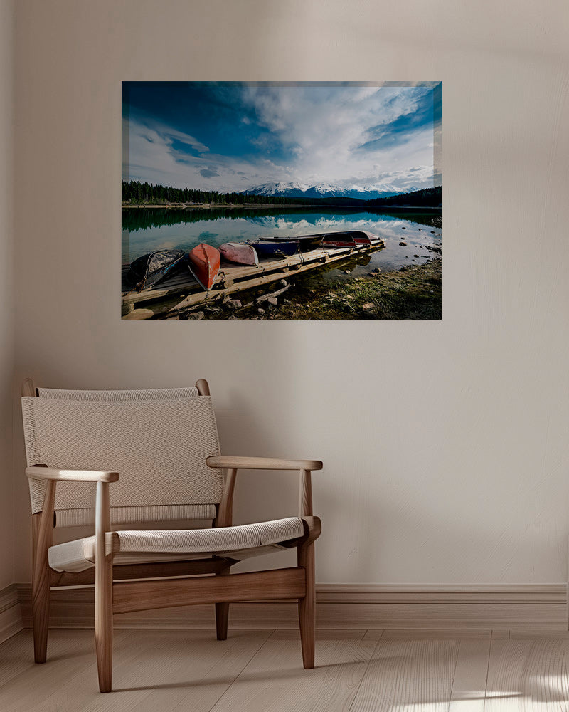 Landschaftsbild mit Kanus am Steg – Canvas