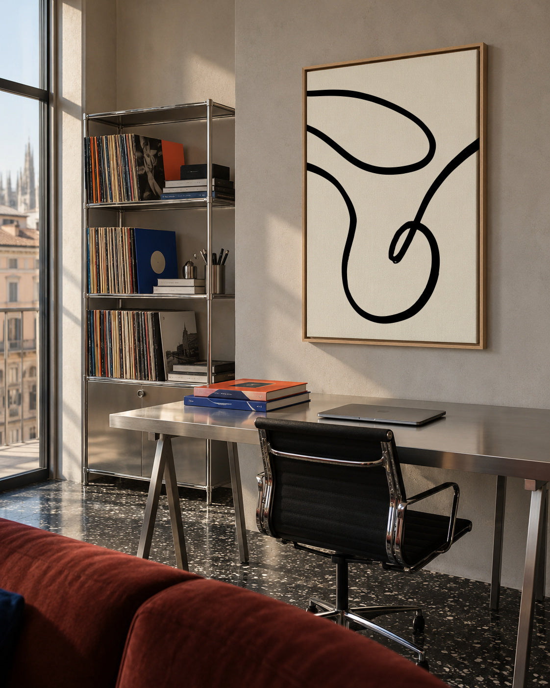 Black Lines 02 - Framed canvas in an interior