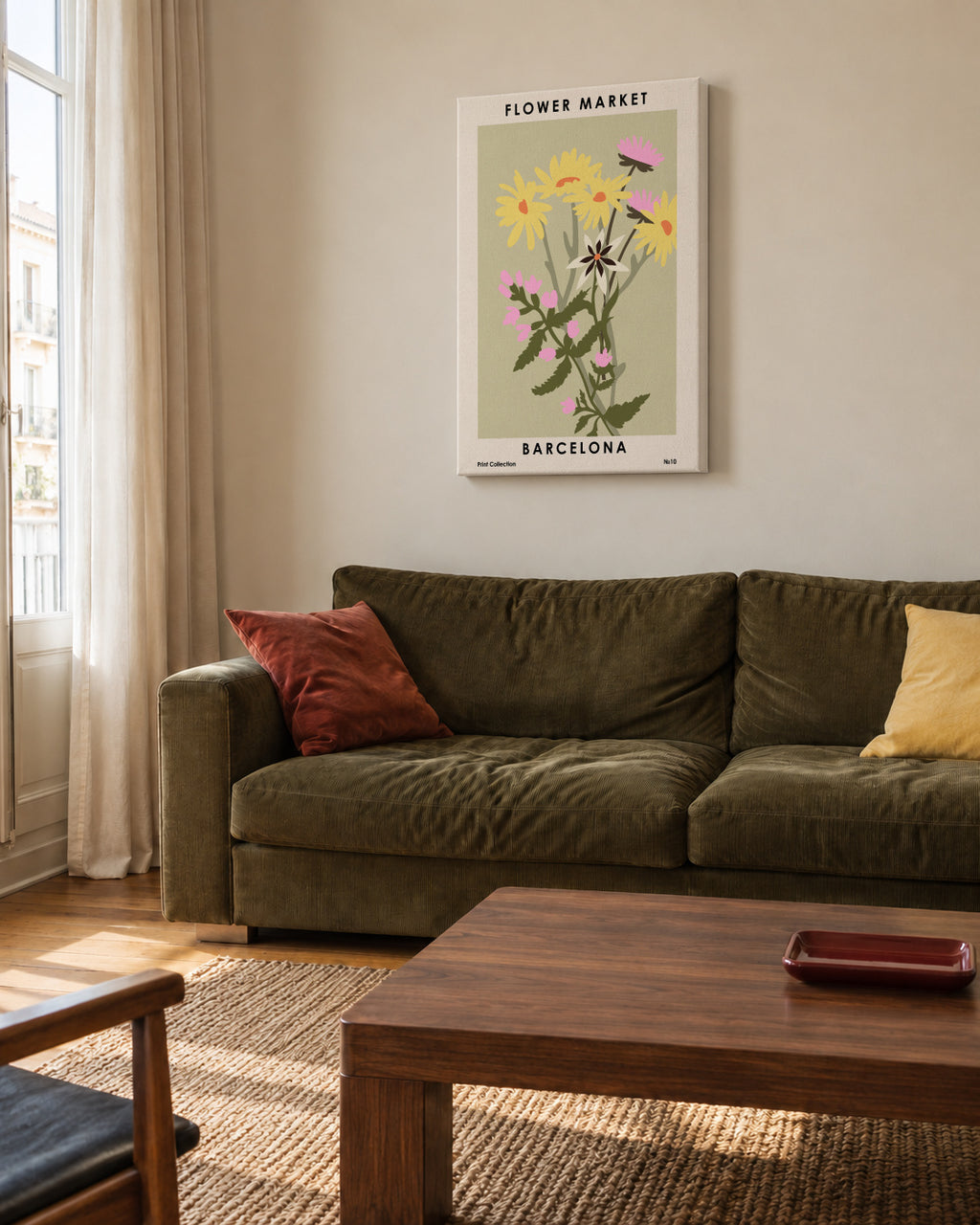 Flower Market Barcelona - Unframed canvas in an interior